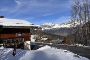 Vue du Chalet Fluorite aux Houches face au Mont-Blanc en hiver
